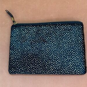 Madewell Black Gold Speckled Leather Zipper Pouch Wallet Slim Clutch